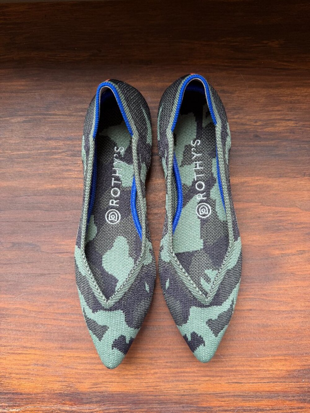 Share Rothy’s The Point Olive Camo Knit Ballet Flats Women’s 7 Pointed Toe Comfo